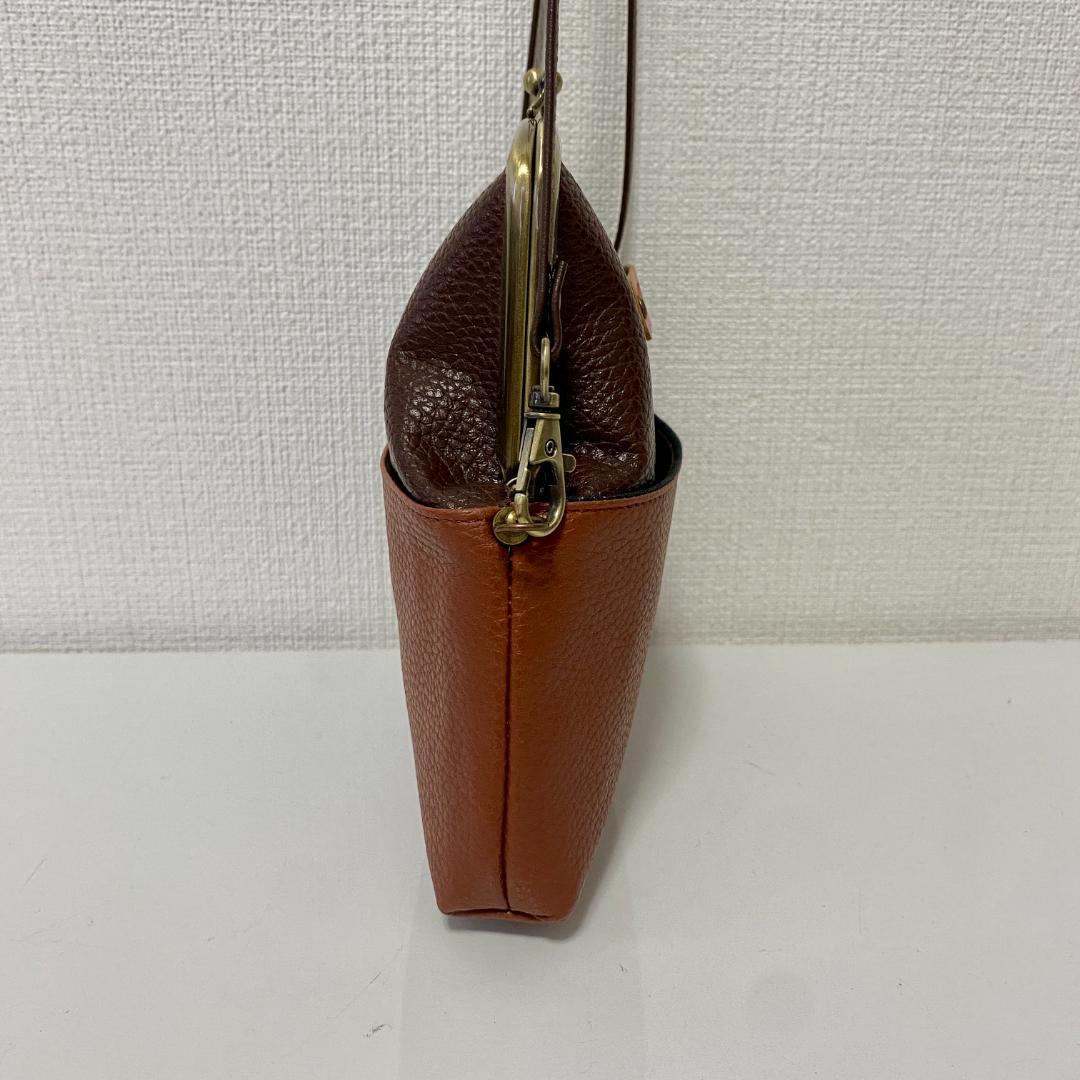 レトロな がま口バッグ と スマホショルダー 2点セット 合皮 茶色系
