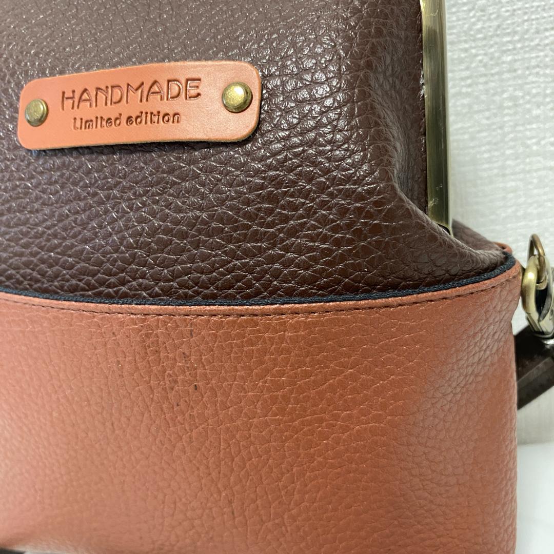 レトロな がま口バッグ と スマホショルダー 2点セット 合皮 茶色系