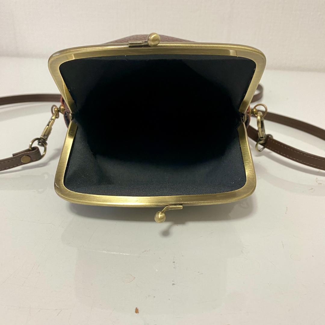 レトロな がま口バッグ と スマホショルダー 2点セット 合皮 茶色系