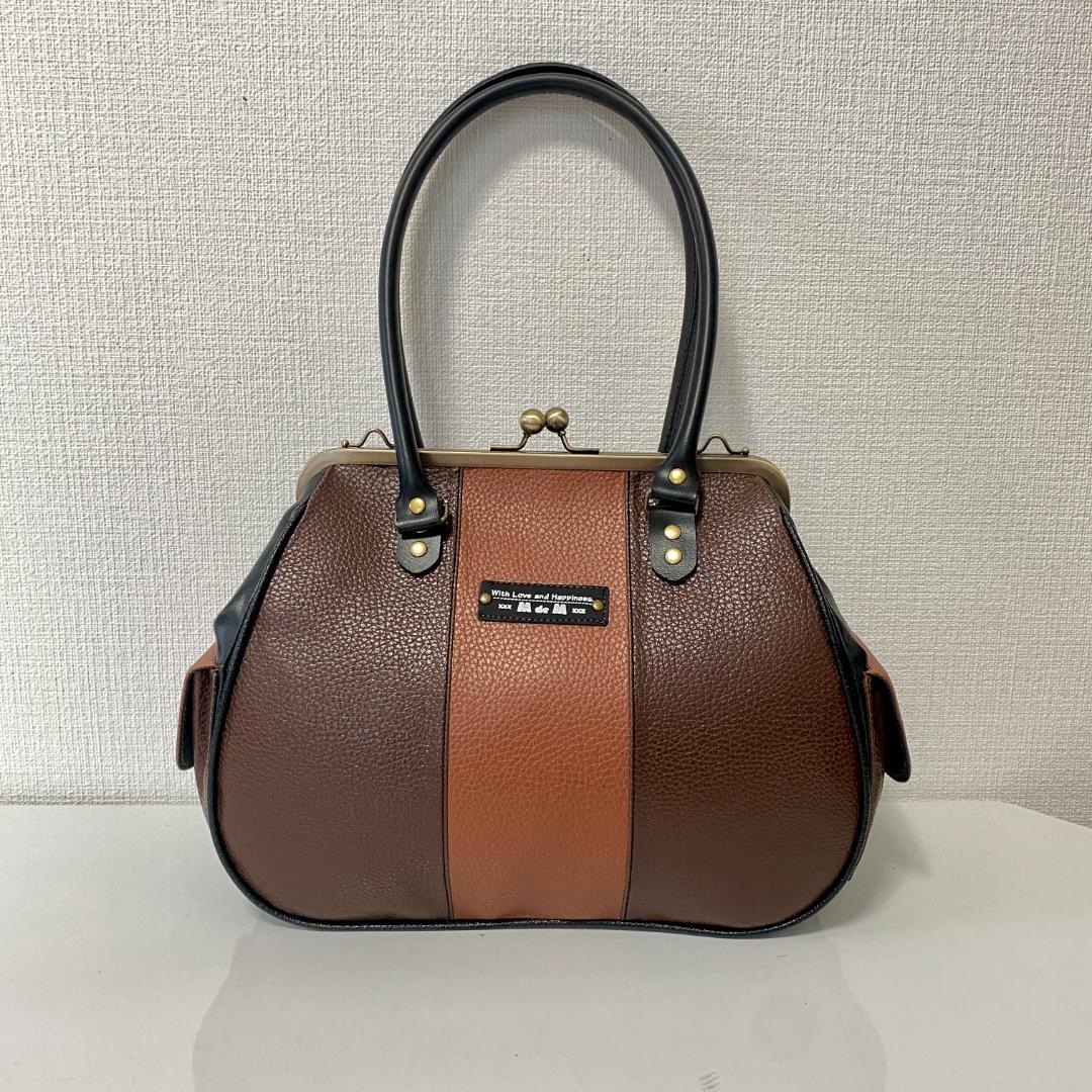 レトロな がま口バッグ と スマホショルダー 2点セット 合皮 茶色系