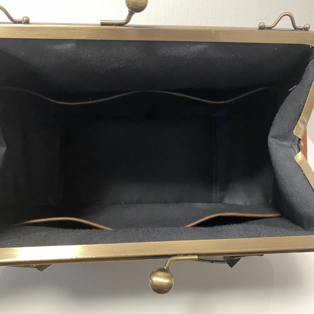 レトロな がま口バッグ と スマホショルダー 2点セット 合皮 茶色系