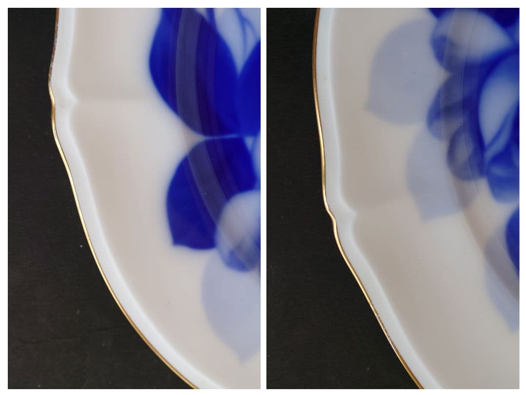 【美品】大倉陶園 ブルーローズ（8011）　花型　26cm ミート皿 ほぼ純金縁