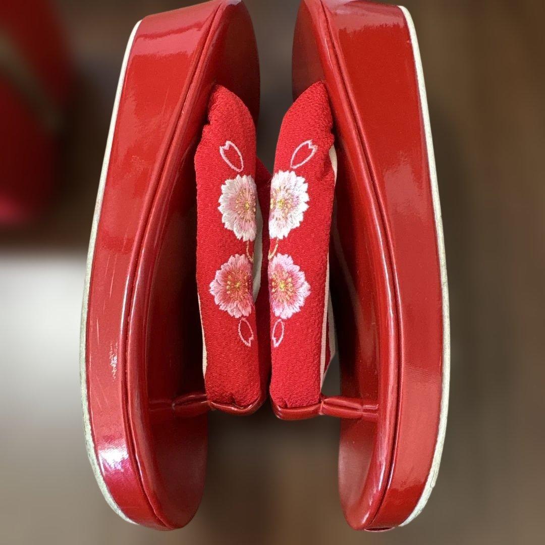 七五三　7歳　草履・バッグ　2点セット　ちりめん　八重桜