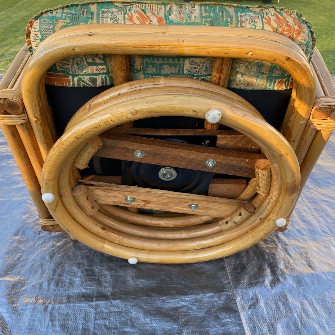 天然籐 ラタン 回転式 リクライニング座椅子 肘付き アームレスト付き