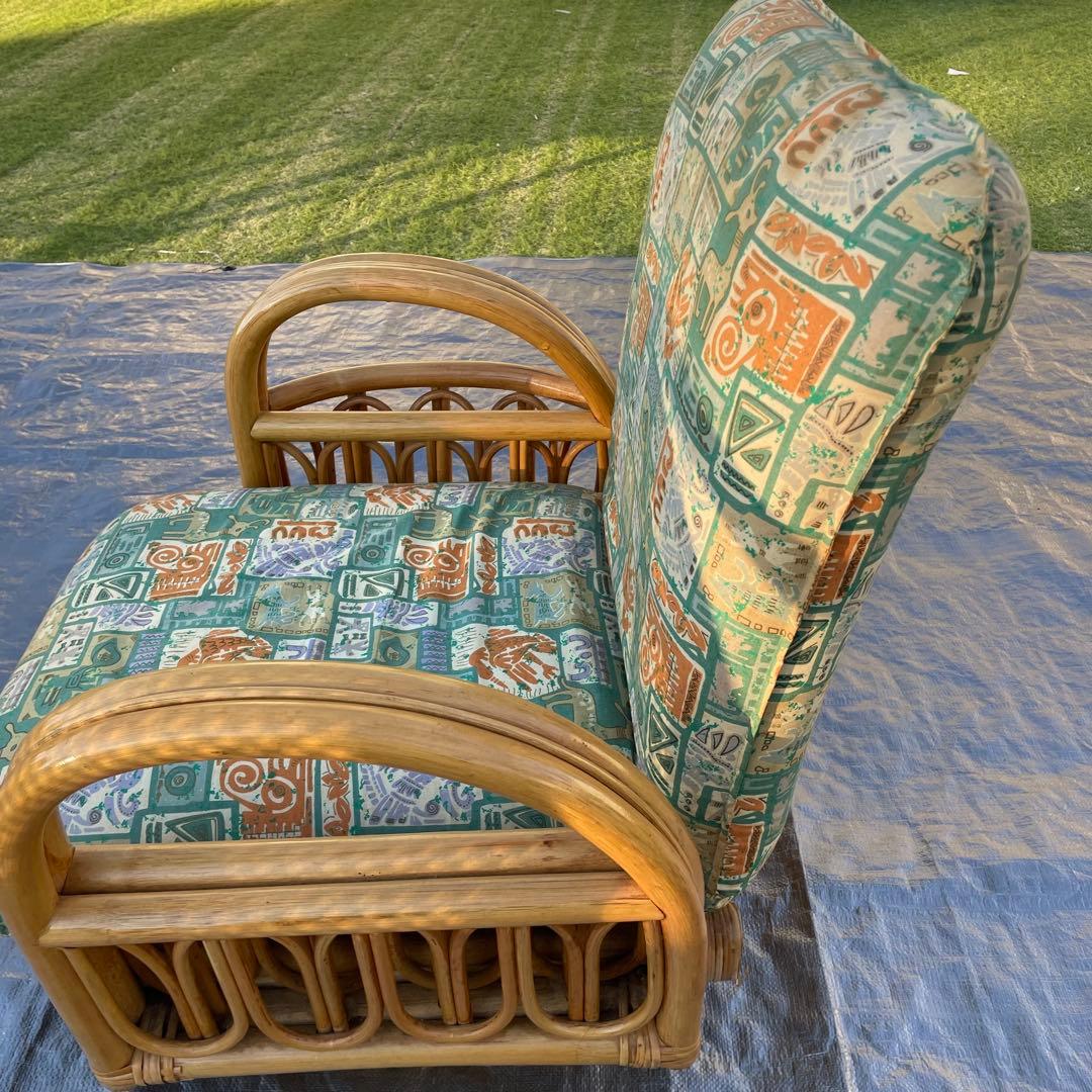 天然籐 ラタン 回転式 リクライニング座椅子 肘付き アームレスト付き