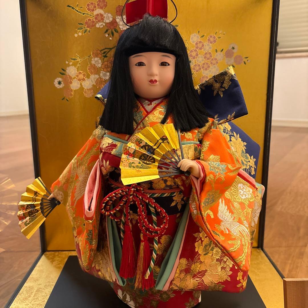 市松人形　三笠　大峰　ガラスケース、箱付き