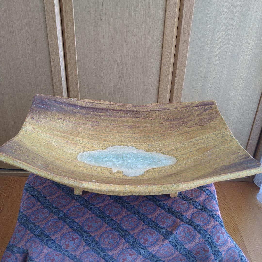 未使用　陶器製 水盤 茶色と白の模様　花器　水盤　華道