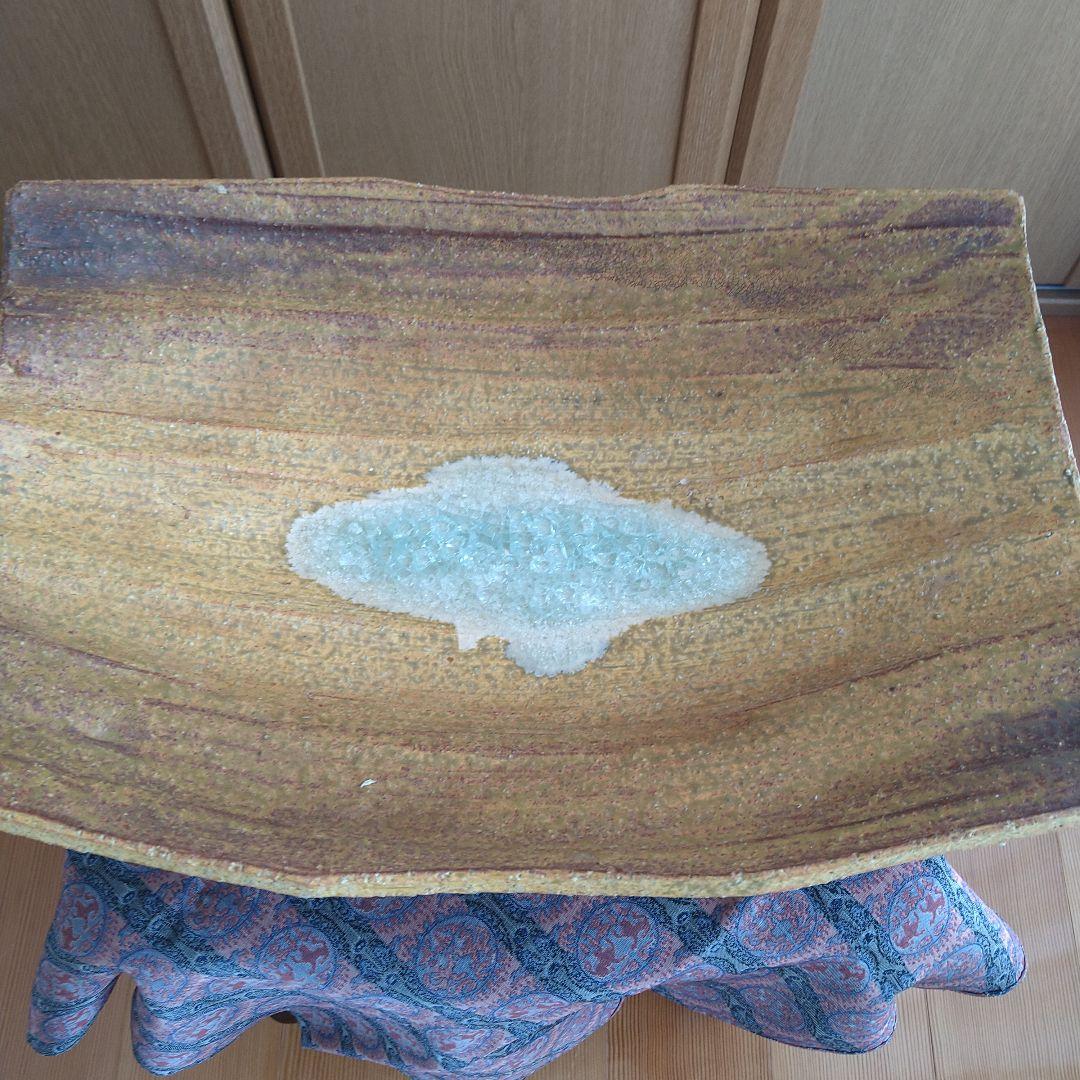 未使用　陶器製 水盤 茶色と白の模様　花器　水盤　華道