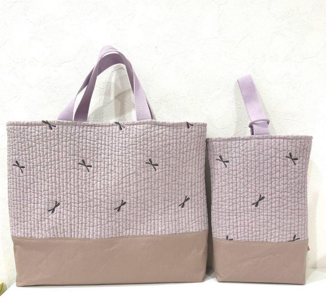 ヌビフリル付きレッスンバック　上履き袋　2点セット　入学入園　リボン柄