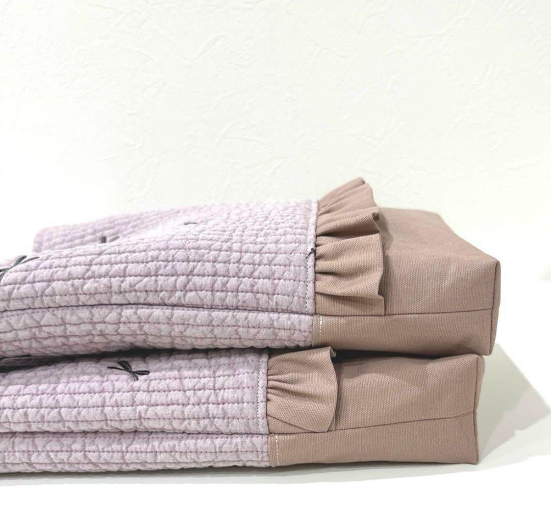 ヌビフリル付きレッスンバック　上履き袋　2点セット　入学入園　リボン柄