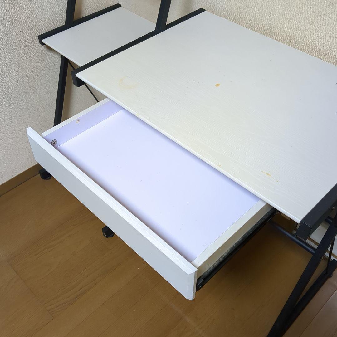 ホワイト木製パソコンデスク 引き出し付き