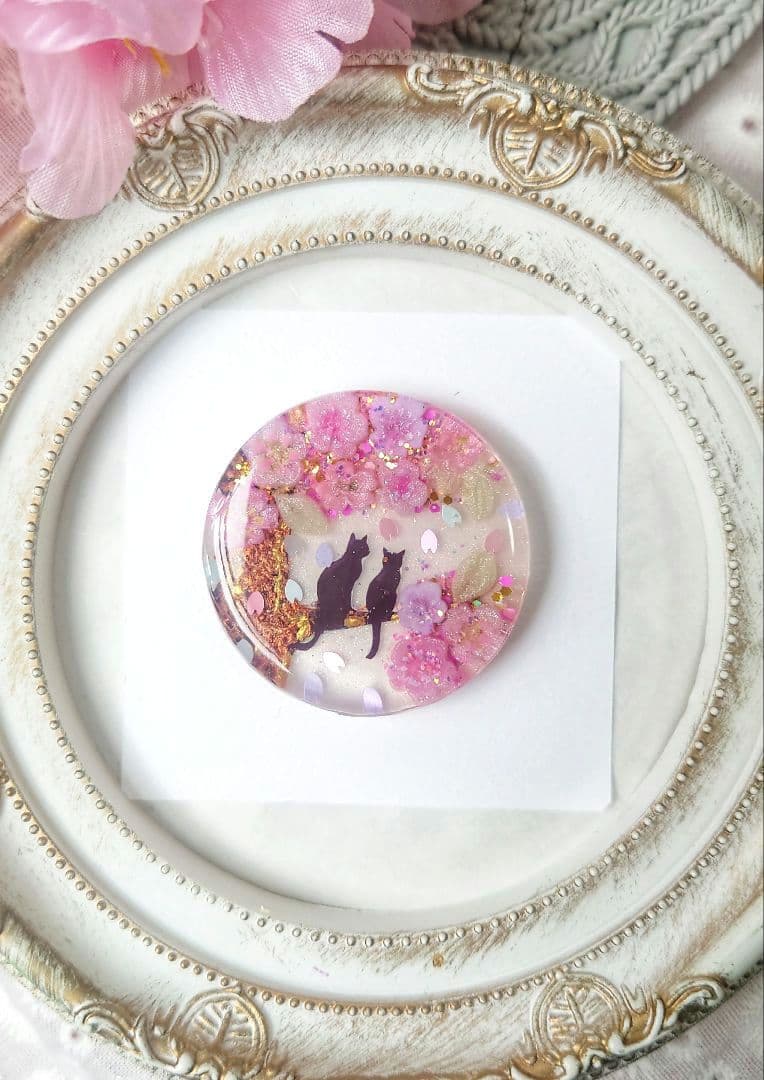 レジン　猫　ヘアゴム　ブローチ　ポニーフック　No.569