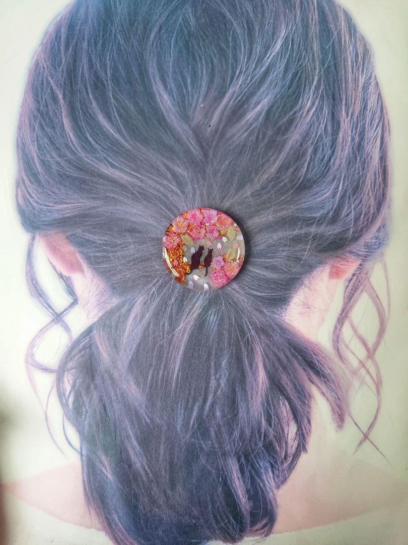 レジン　猫　ヘアゴム　ブローチ　ポニーフック　No.569