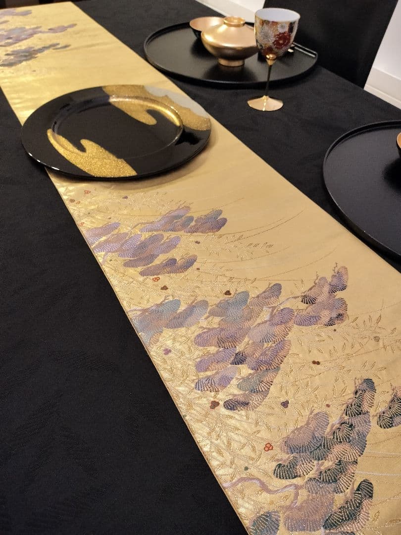 A345★高級‼️作家帯‼️袋帯テーブルランナー2ｍ6cm