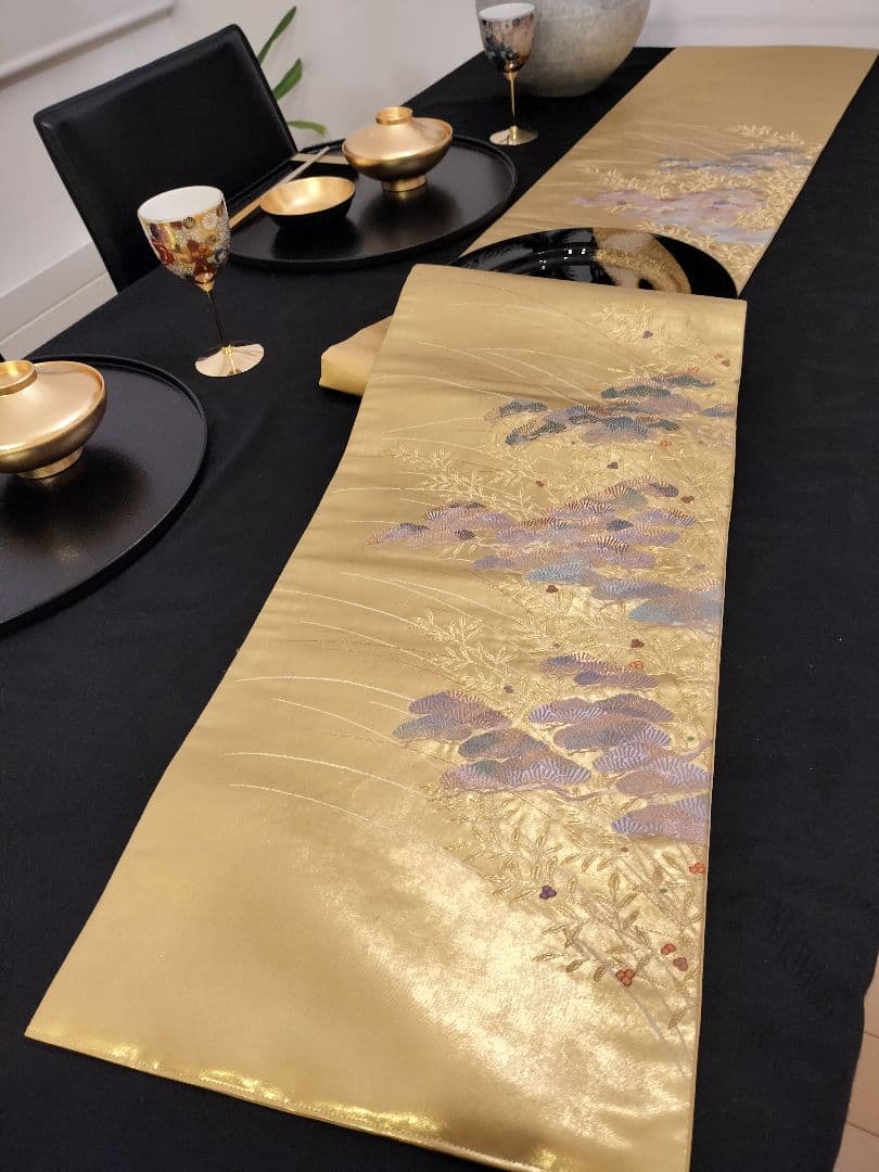 A345★高級‼️作家帯‼️袋帯テーブルランナー2ｍ6cm