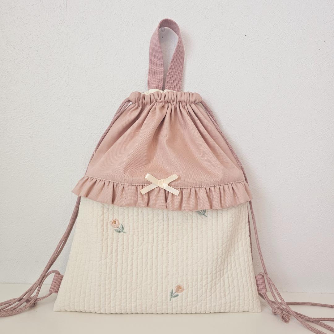 入学・入園3点セット★ヌビ　刺繍　チューリップレッスンバッグ・上履き入れ・ナップ