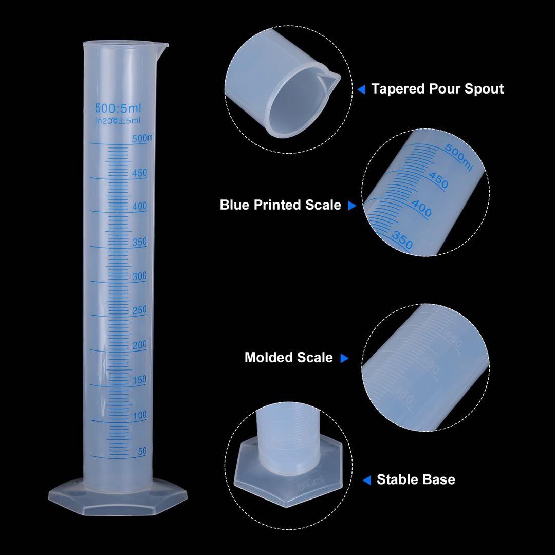 プラスチック製計量シリンダー 500mlの計量シリンダー 4個セット