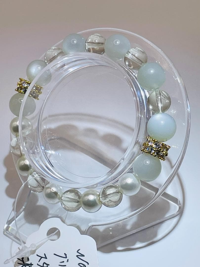 【グリーンムーンストーン/スターレモンクォーツ/淡水パール】内径約15.5cm