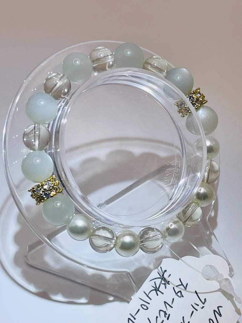 【グリーンムーンストーン/スターレモンクォーツ/淡水パール】内径約15.5cm