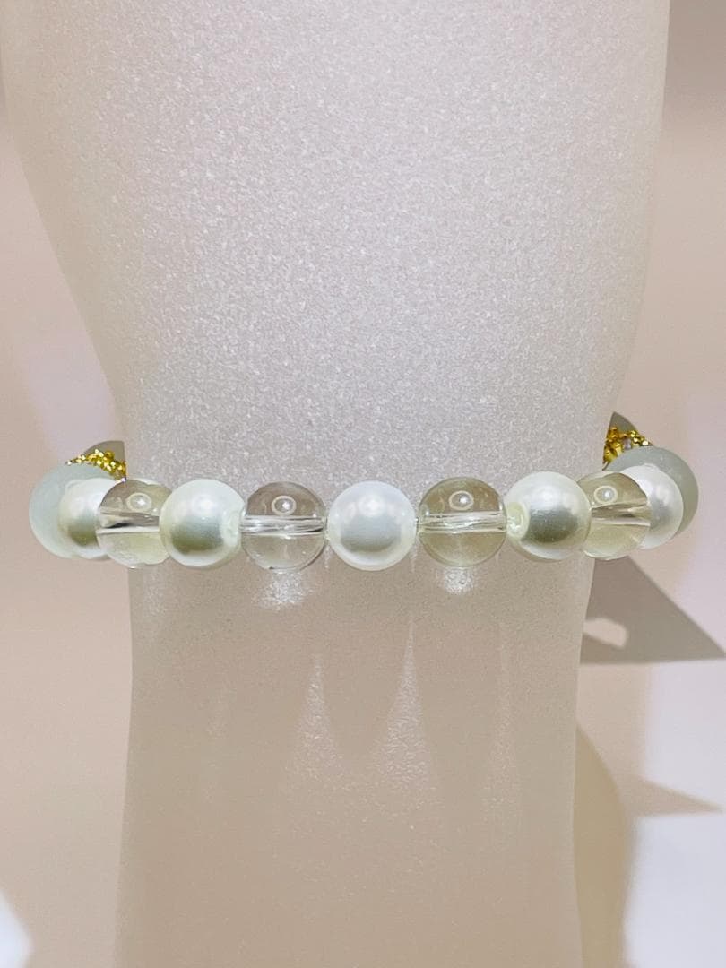 【グリーンムーンストーン/スターレモンクォーツ/淡水パール】内径約15.5cm