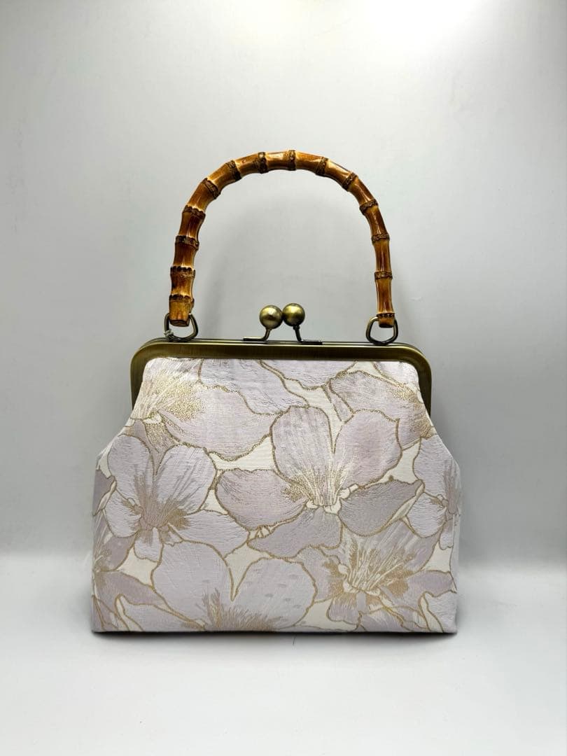 【ハンドメイド】ハンド バッグ 金糸縁白ぽいユリ 2点セット #436