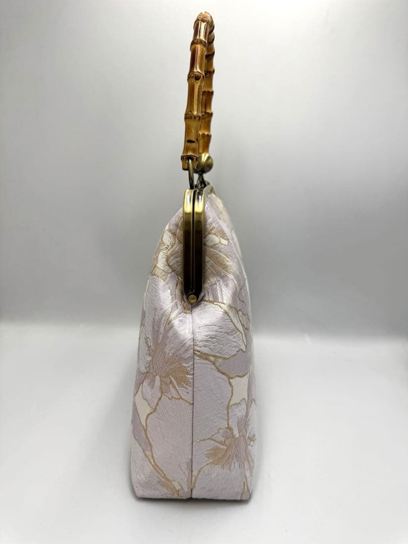 【ハンドメイド】ハンド バッグ 金糸縁白ぽいユリ 2点セット #436