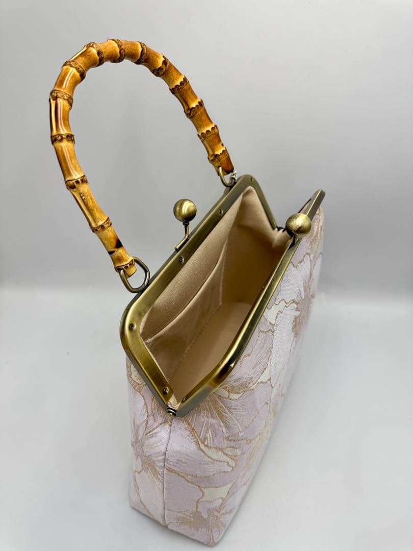 【ハンドメイド】ハンド バッグ 金糸縁白ぽいユリ 2点セット #436