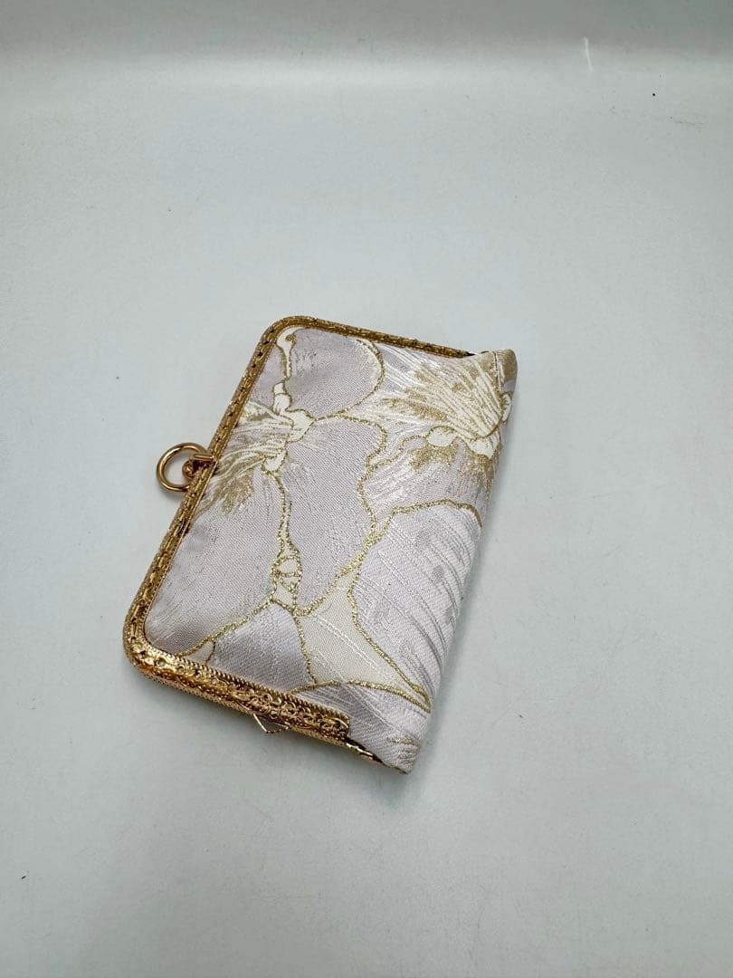 【ハンドメイド】ハンド バッグ 金糸縁白ぽいユリ 2点セット #436