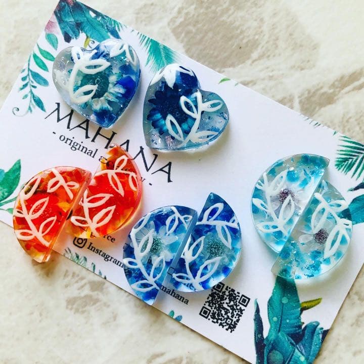 ね✩.*˚まさん専用♡Sea＆Flower light blue ピアス