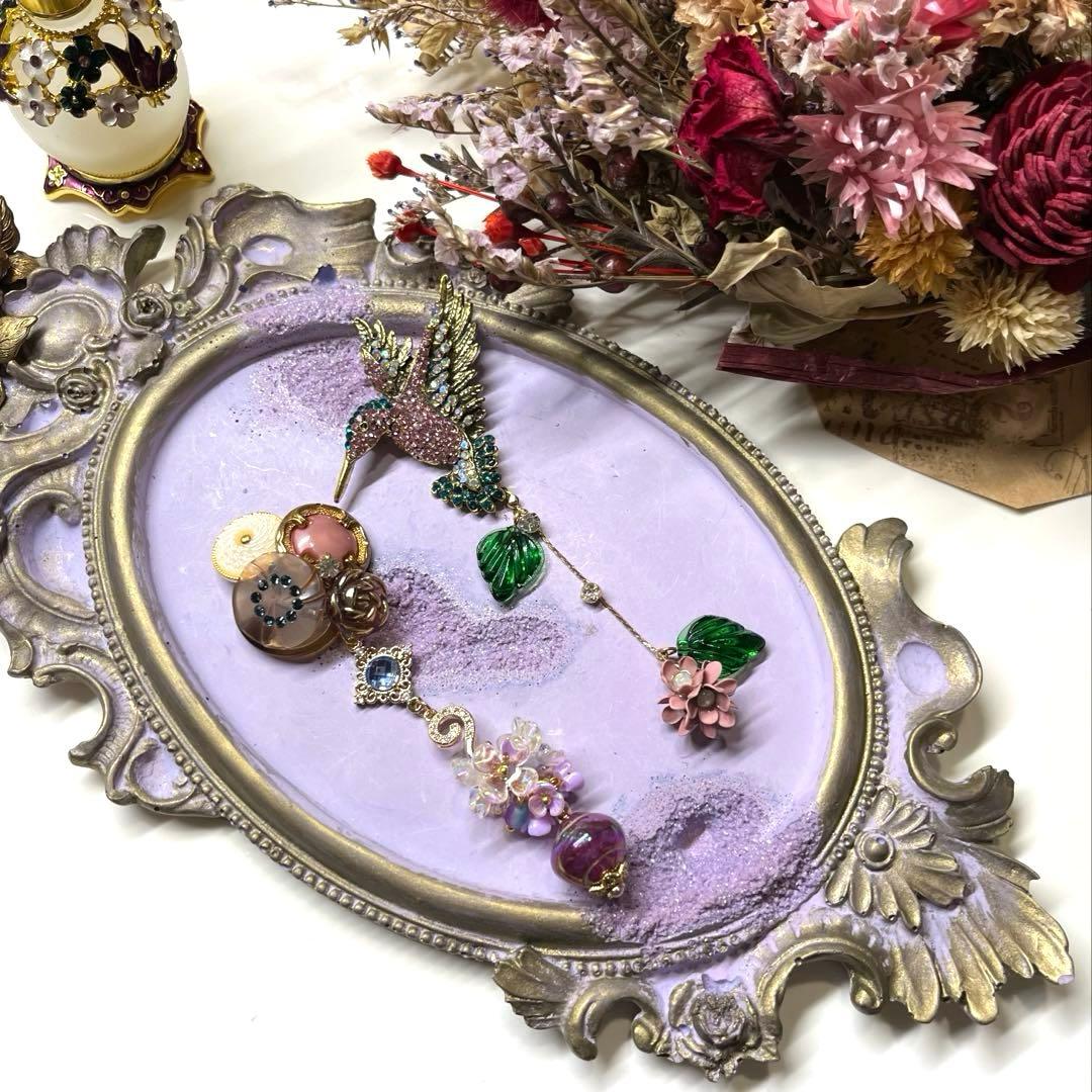 128 ブローチシリーズ鳥ピンク系　ハンドメイド　ピアスorイヤリング