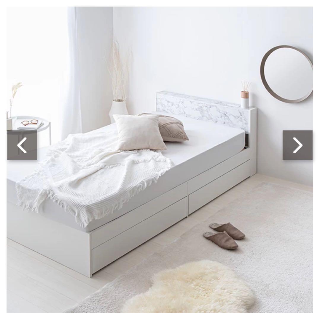 【シングル】Raffine 宮棚&コンセント付引き出し収納ベッド フレームのみ