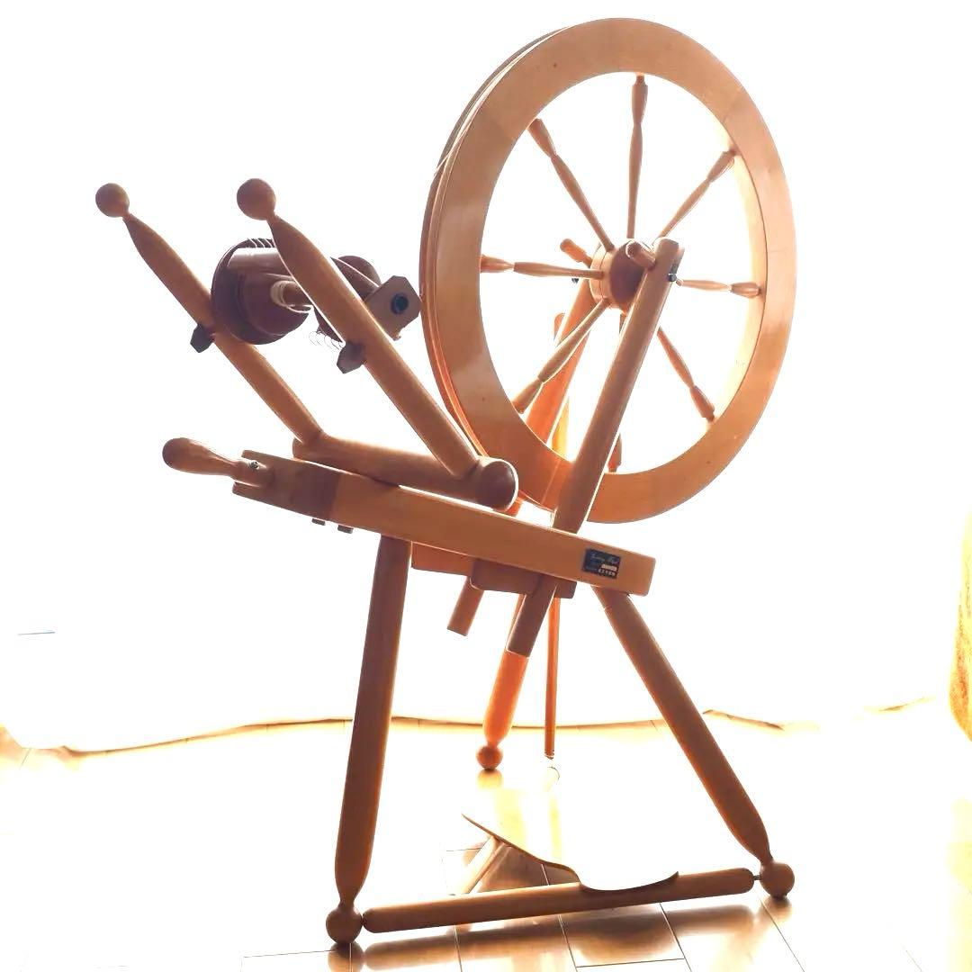 東京手織機 紡ぎ車2 ｜さくら材 オイル仕上げ｜高級紡毛機