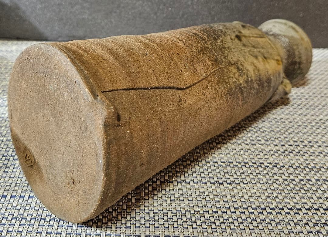 益子焼　名工　須藤武雄 作　灰釉　耳付 花瓶　共箱　共布　花入れ　師】濱田庄司