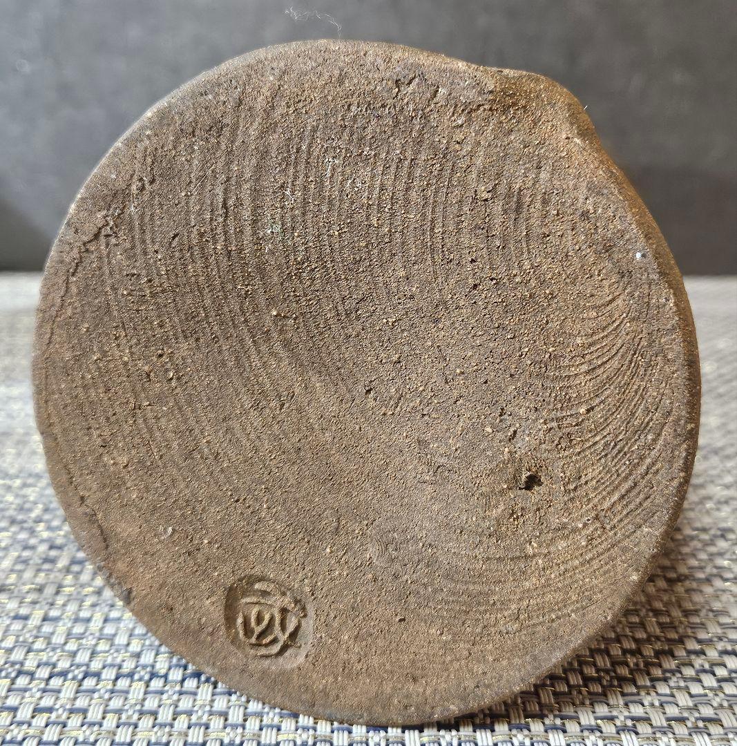 益子焼　名工　須藤武雄 作　灰釉　耳付 花瓶　共箱　共布　花入れ　師】濱田庄司