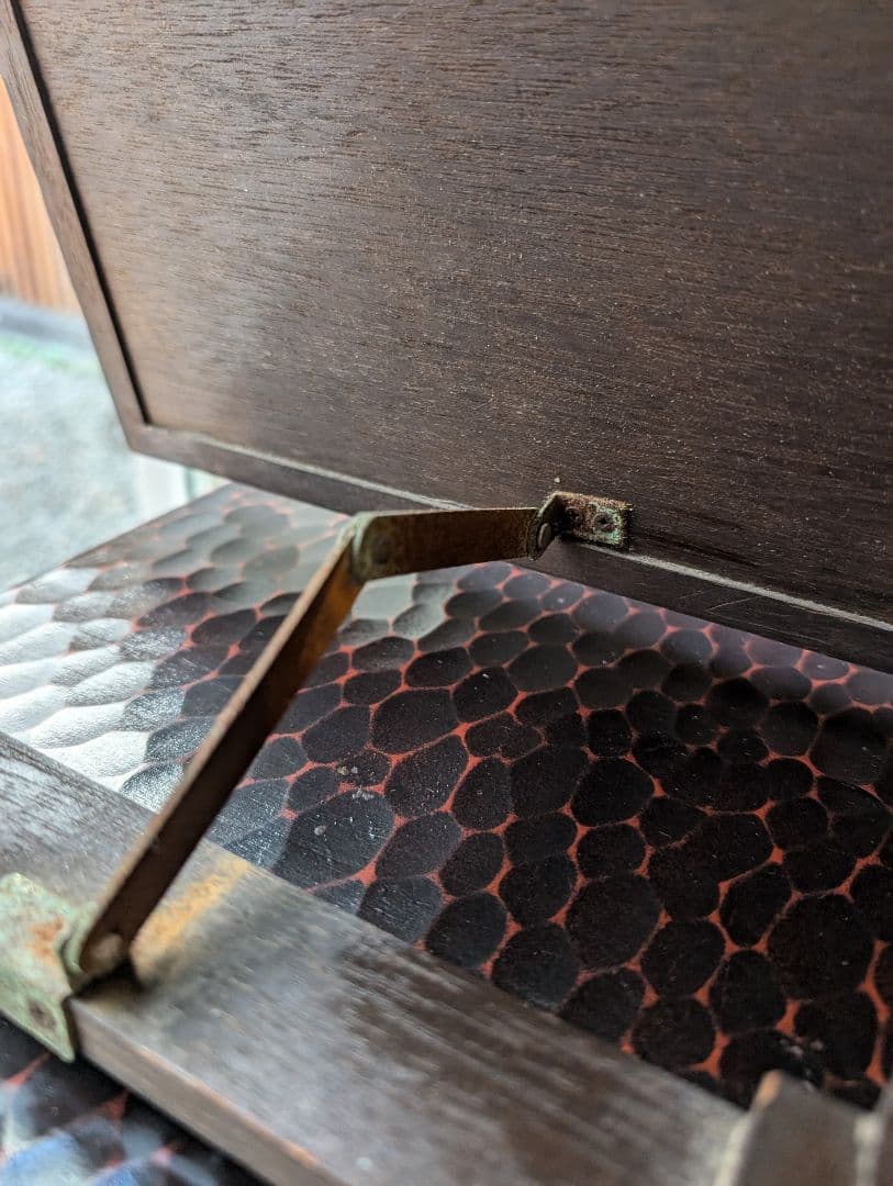 鎌倉彫　花の姿見　鏡台　化粧台　レトロ　ドレッサー　牡丹　漆塗り