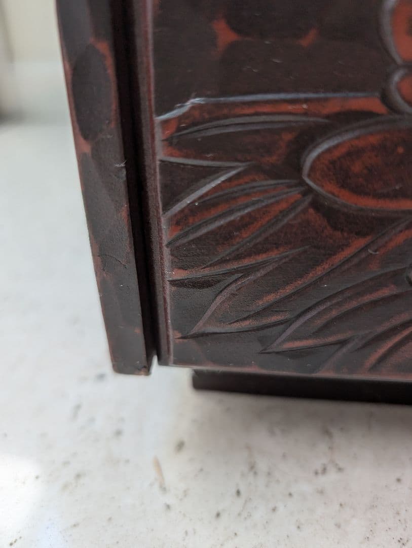 鎌倉彫　花の姿見　鏡台　化粧台　レトロ　ドレッサー　牡丹　漆塗り