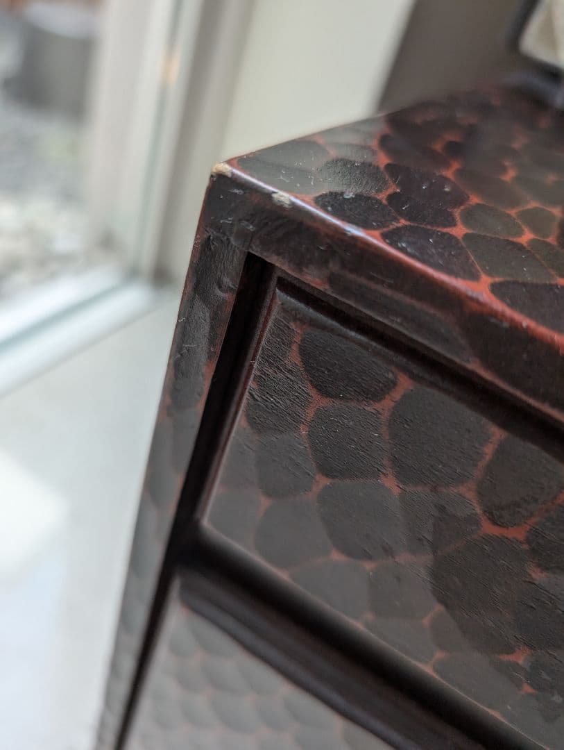 鎌倉彫　花の姿見　鏡台　化粧台　レトロ　ドレッサー　牡丹　漆塗り