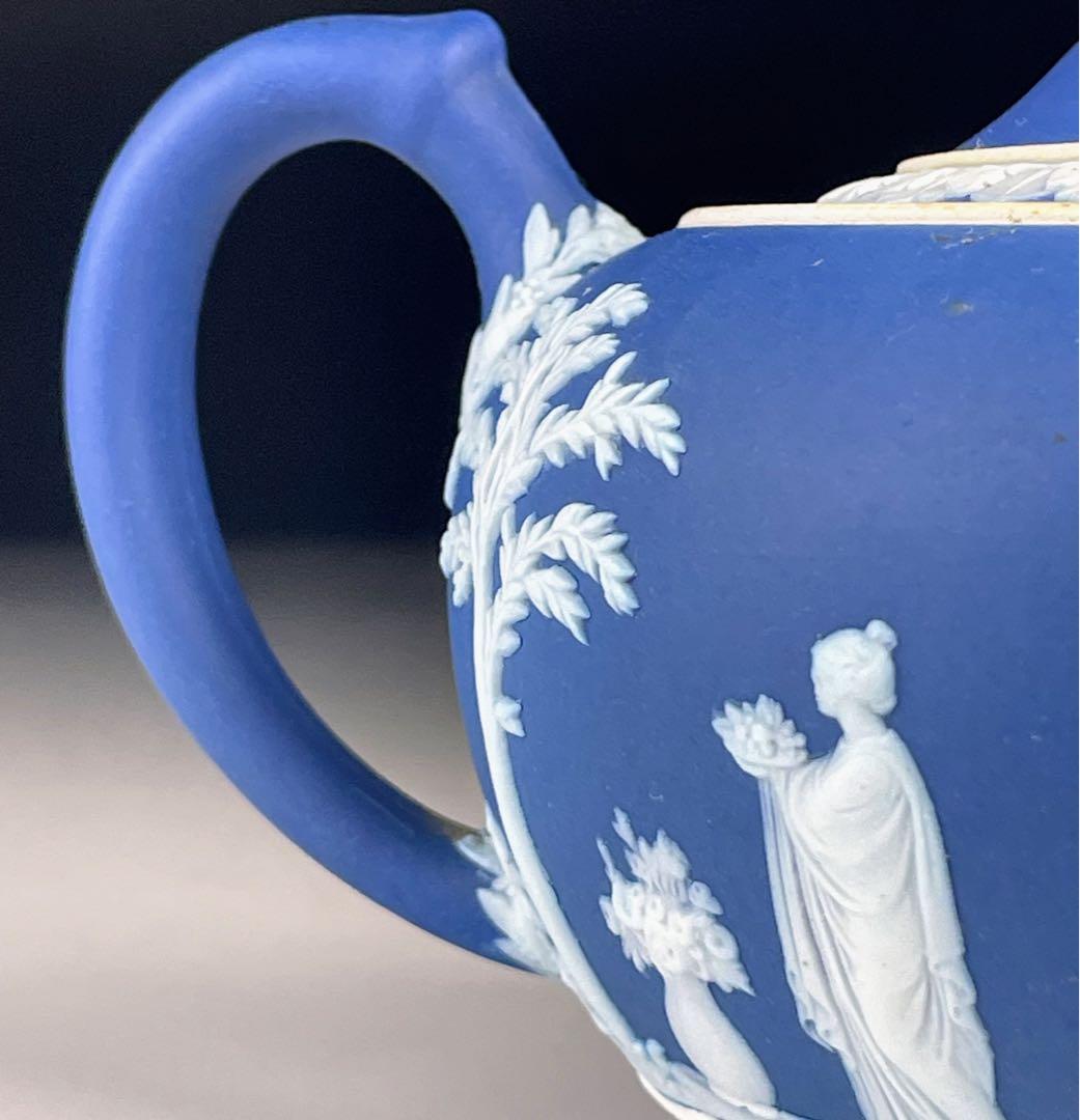 【希少】オールドウェッジウッド ティーポット ジャスパーウェア マットブルー