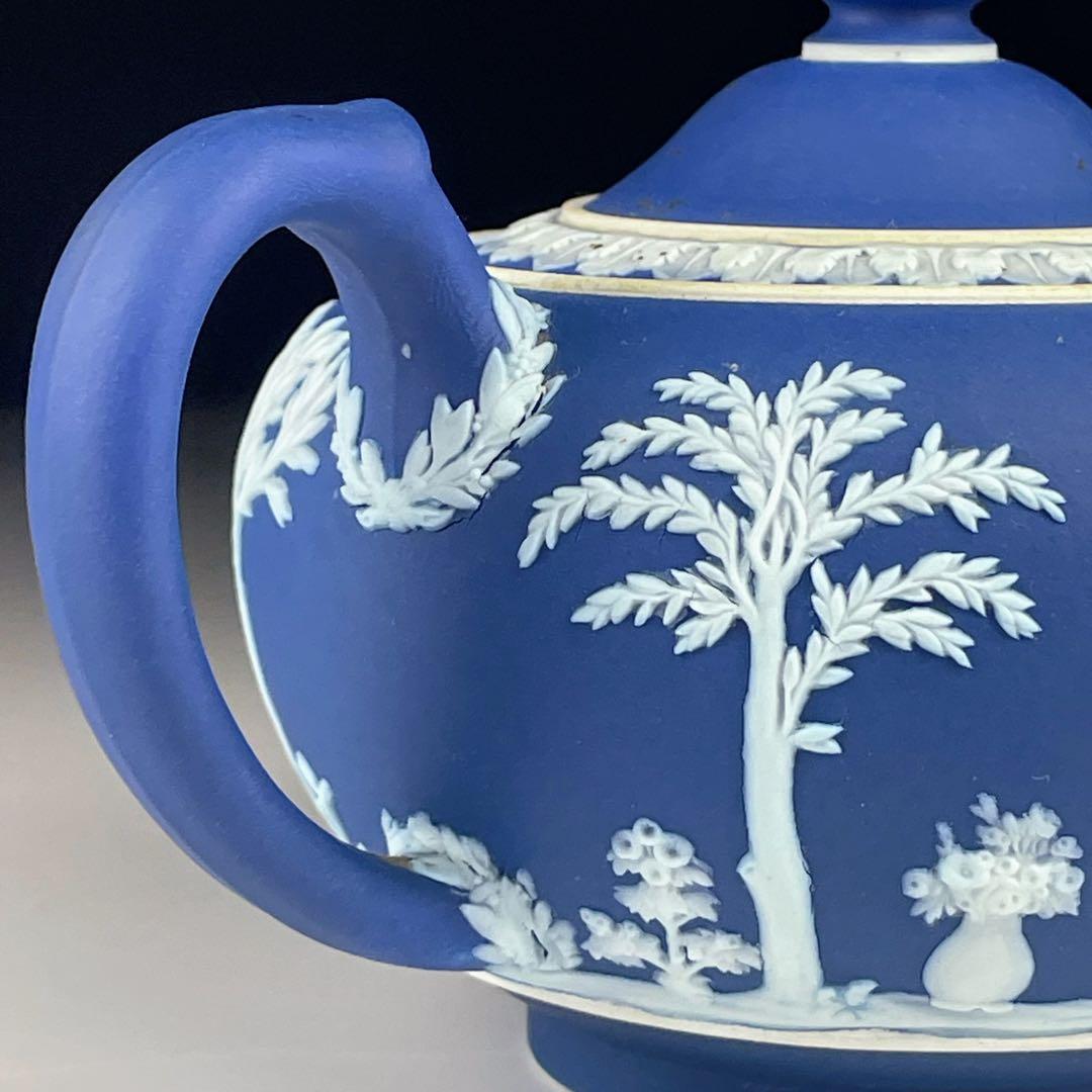 【希少】オールドウェッジウッド ティーポット ジャスパーウェア マットブルー