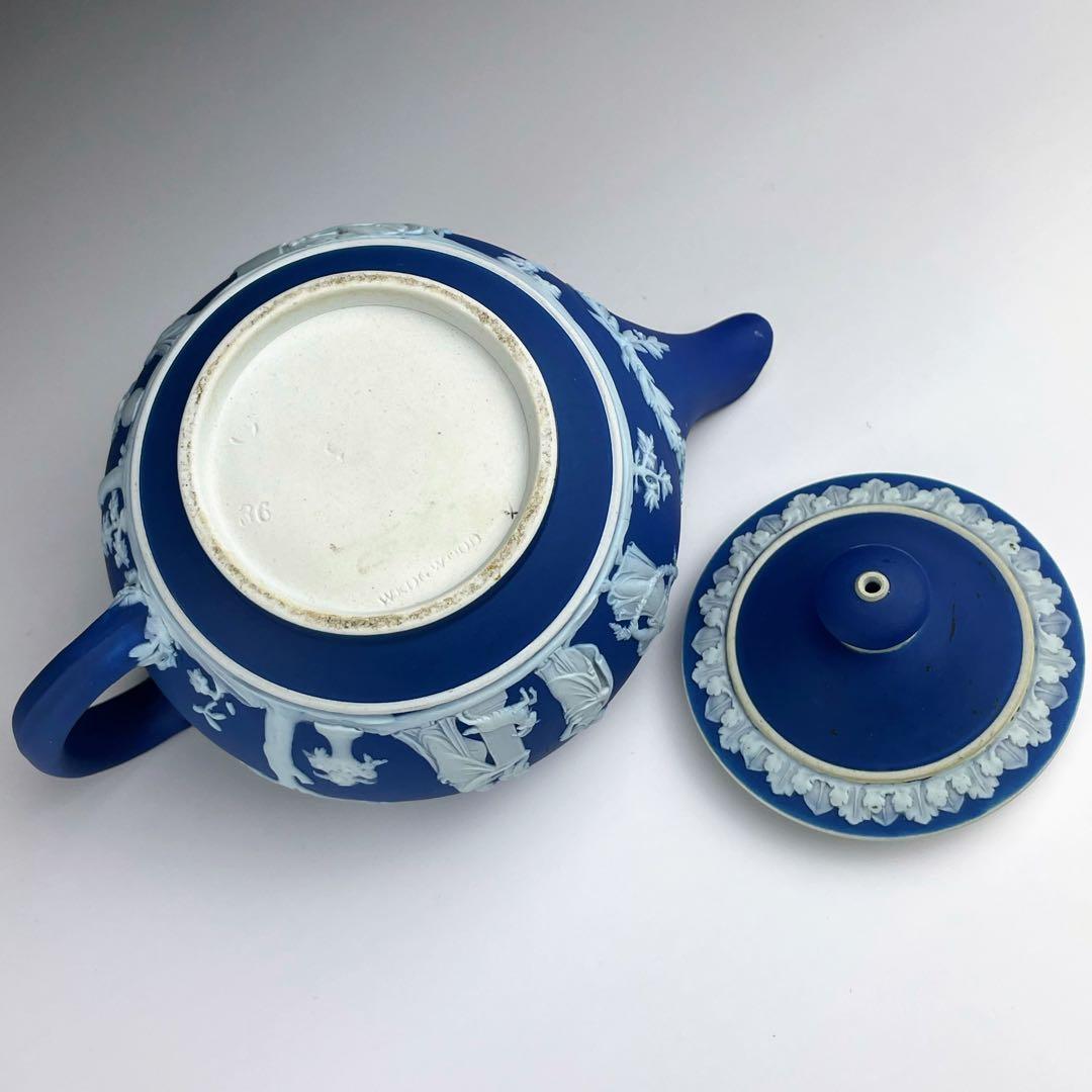 【希少】オールドウェッジウッド ティーポット ジャスパーウェア マットブルー