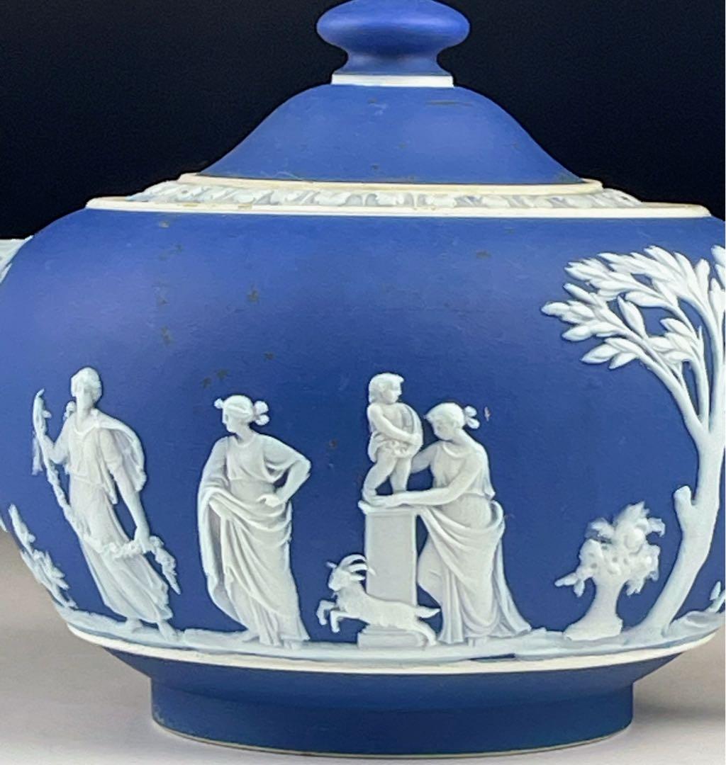 【希少】オールドウェッジウッド ティーポット ジャスパーウェア マットブルー