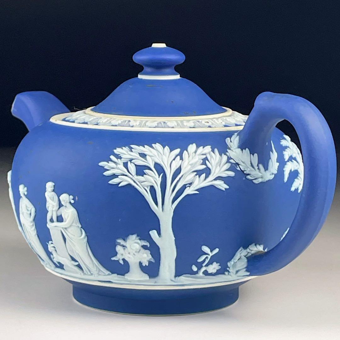 【希少】オールドウェッジウッド ティーポット ジャスパーウェア マットブルー
