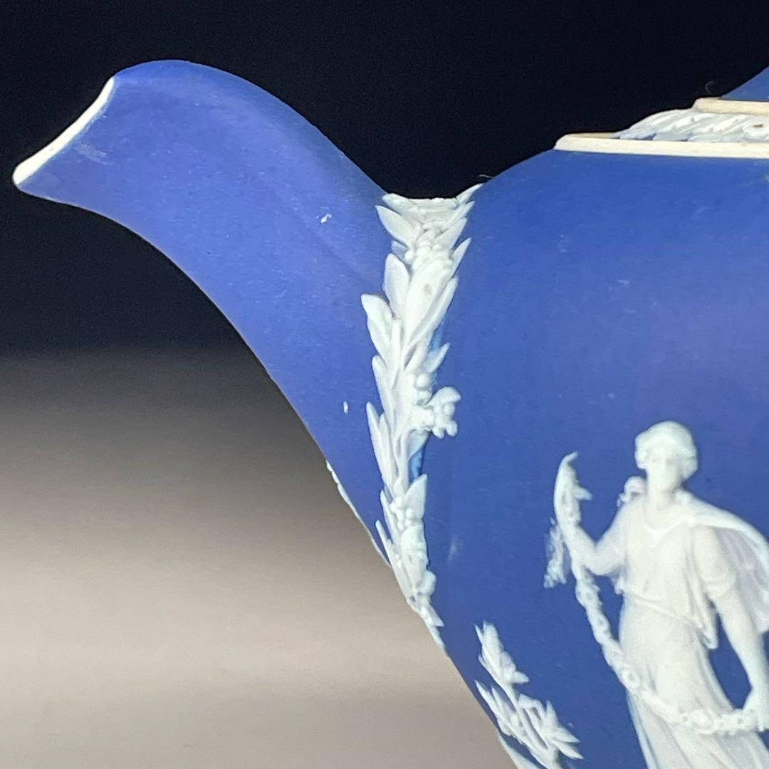 【希少】オールドウェッジウッド ティーポット ジャスパーウェア マットブルー