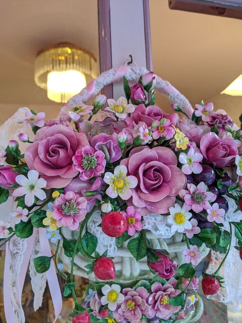 【ミッチー】クレイフラワー✨バスケット型壁掛け✨