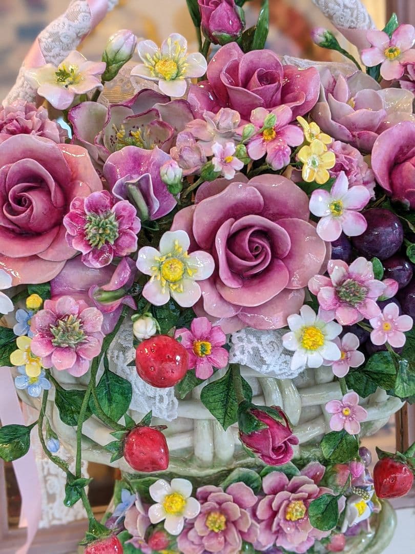 【ミッチー】クレイフラワー✨バスケット型壁掛け✨