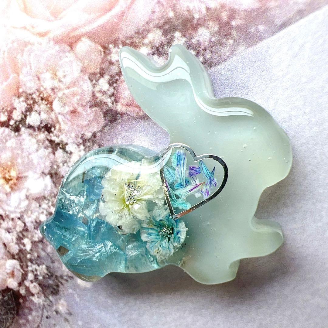 レジン ヘアゴム うさぎ ドライフラワー さざれ石No.836