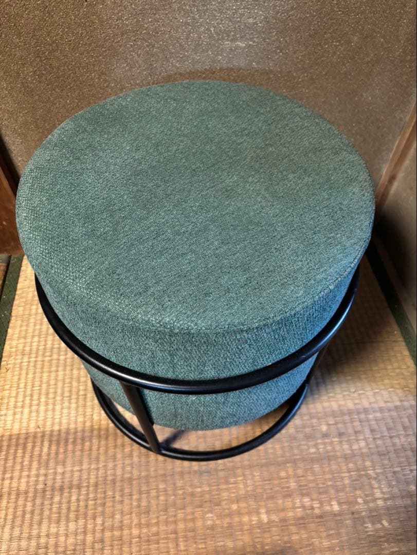 円形スツール アイアン脚 北欧風 グリーン