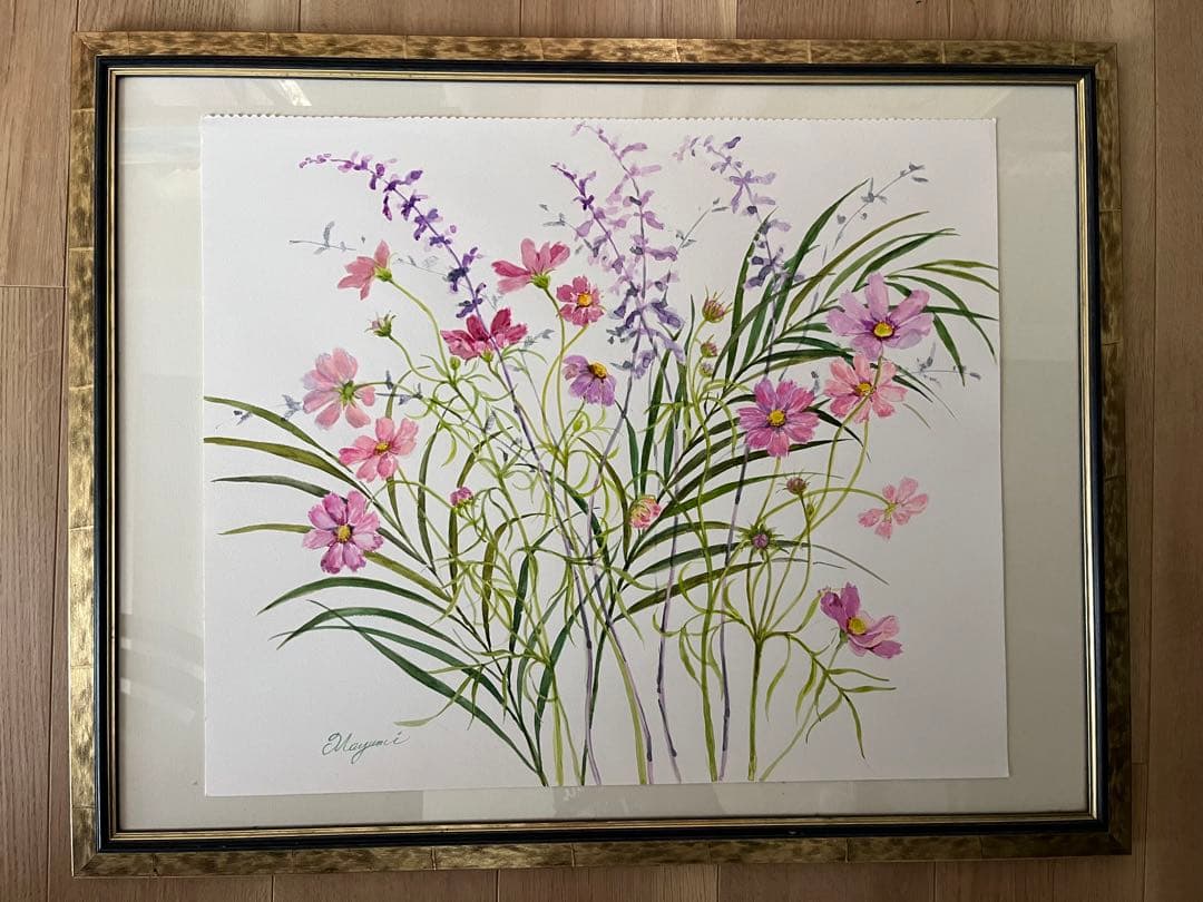 秋桜　水彩画　原画　コスモス