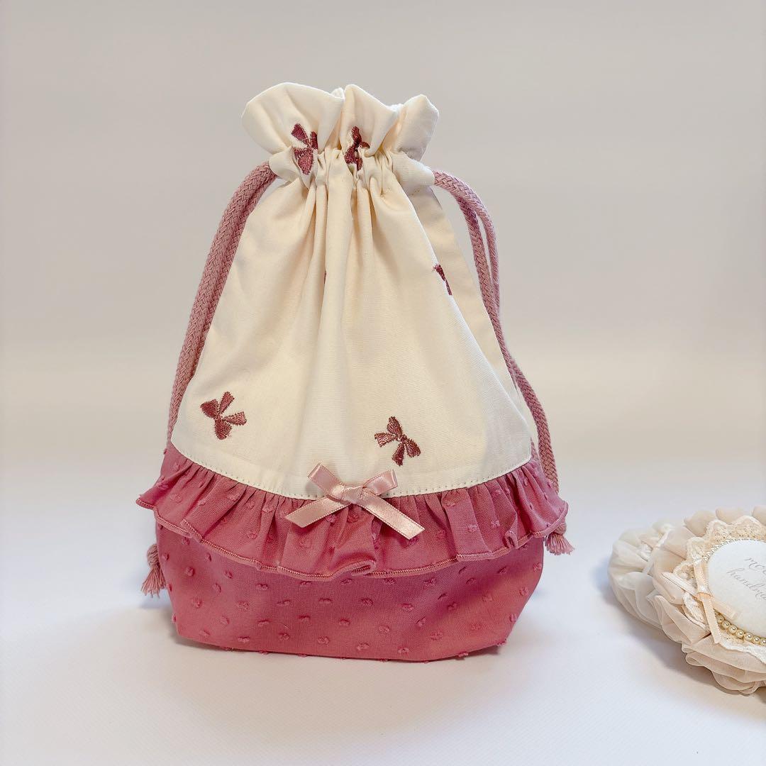 M.mom@プロフ必読様　ヌビ　キルト　りぼん　刺繍生地　入園入学　体操着袋