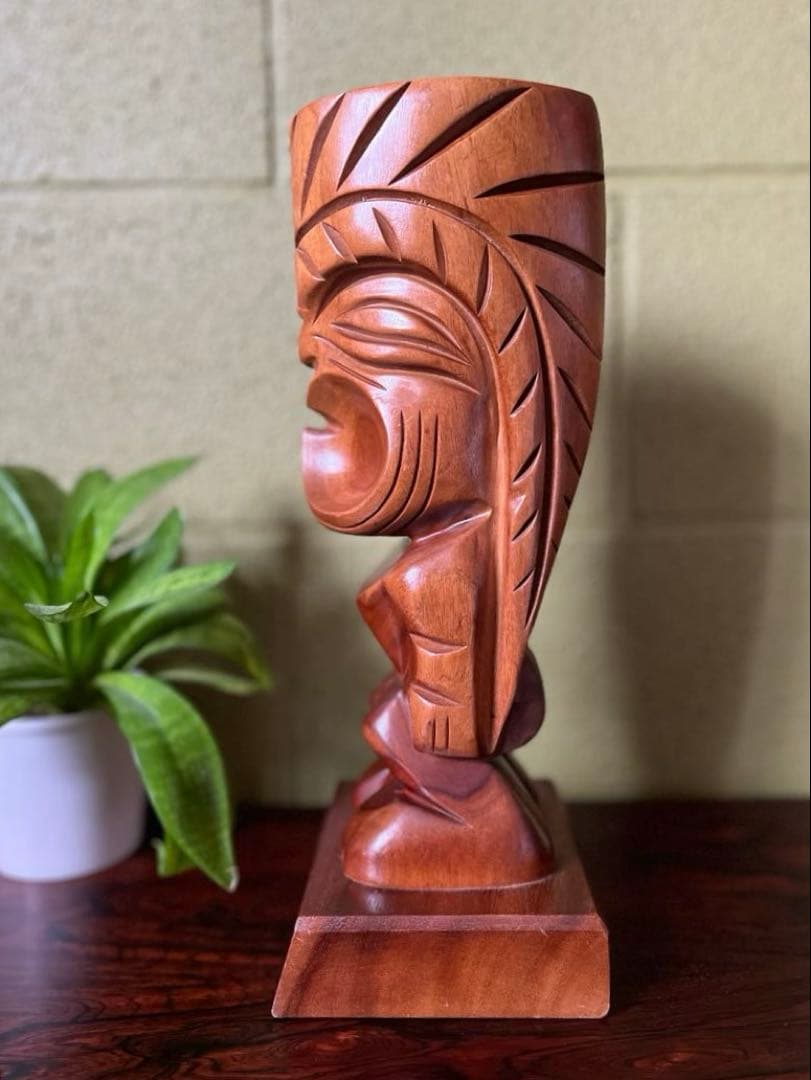 ヴィンテージ　ハワイ　TIKI ティキ　木製彫刻　高さ34cm オブジェ 置物